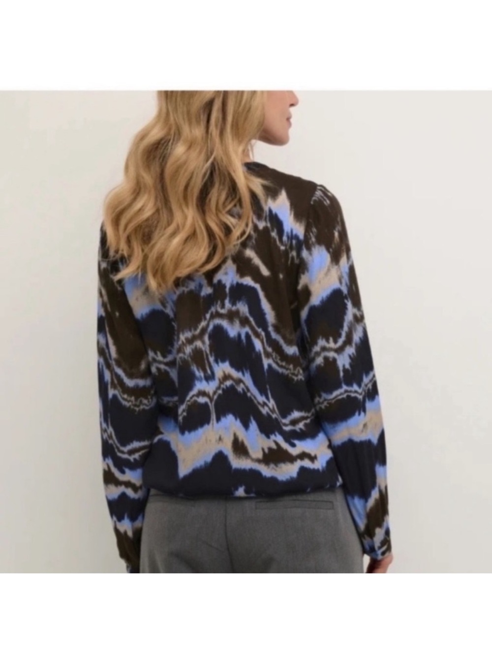 Kaffe Kasusana Blouse Size Small Brown Blue Fade Print Longsleeve New - Picture 5 of 13